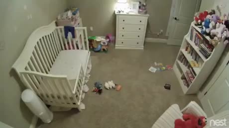 Un chien entre en cachette dans la chambre du bébé